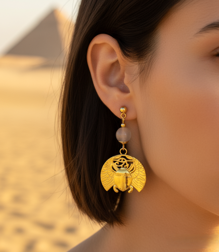 Boucles d'oreilles Khépri en pierre de lune dorées ou argentées