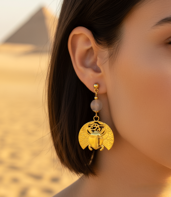 Boucles d'oreilles Khépri en pierre de lune dorées ou argentées