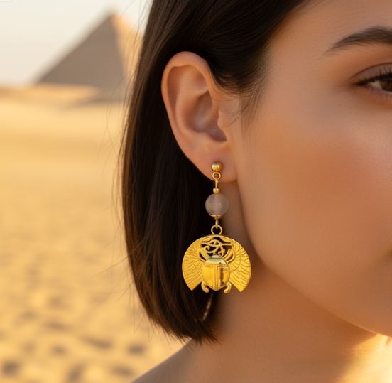 Boucles d'oreilles Khépri en pierre de lune dorées ou argentées