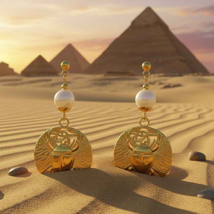 Boucles d'oreilles Khépri en pierre de lune dorées ou argentées