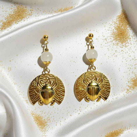 Boucles d'oreilles Khépri en pierre de lune dorées ou argentées