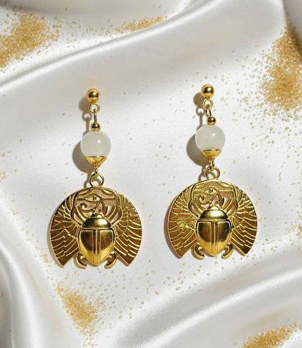 Boucles d'oreilles Khépri en pierre de lune dorées ou argentées