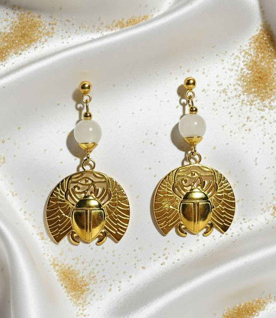 Boucles d'oreilles Khépri en pierre de lune dorées ou argentées