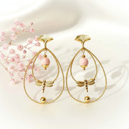 Boucles d'oreilles libellule dorées, pierre rose