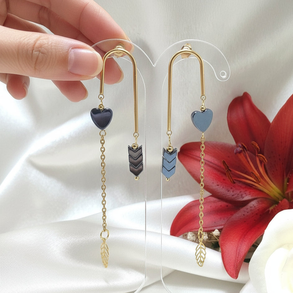 boucles d'oreilles dorées originales hématite