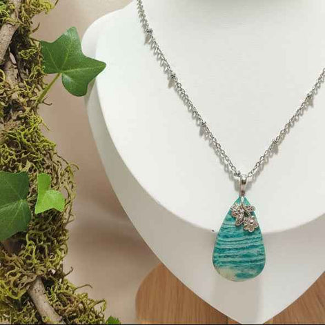 Collier argenté, pierre d'Amazonite extra