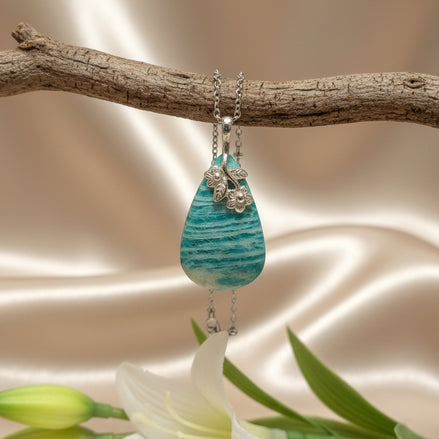 Collier argenté, pierre d'Amazonite extra