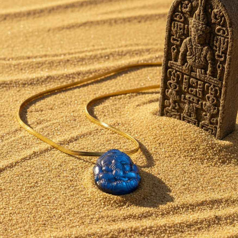 Collier Ganesh en labradorite bleu, argenté ou doré