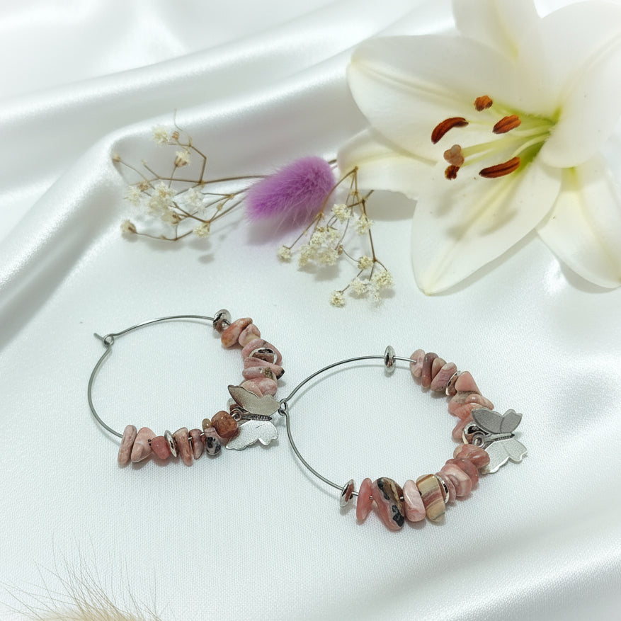 créoles en pierre rose