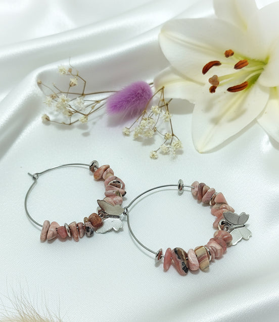 créoles en pierre rose