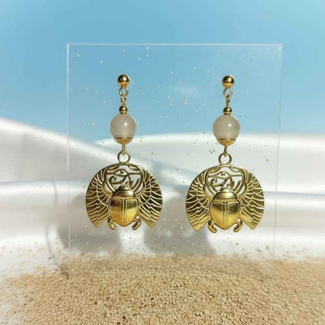 Boucles d'oreilles Khépri en pierre de lune dorées ou argentées