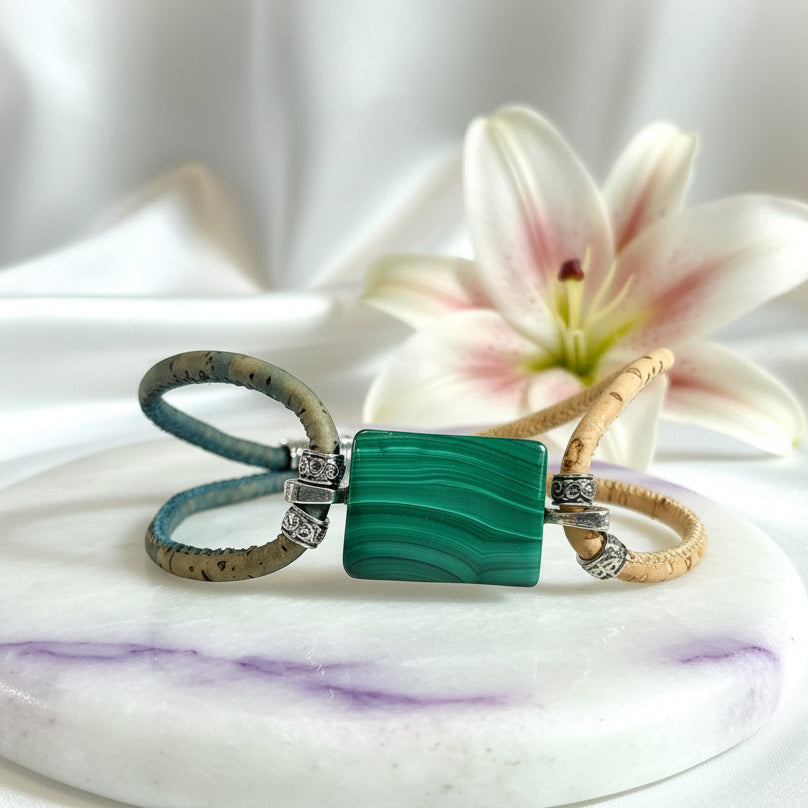 Bracelet en liège, malachite ou oeil de tigre