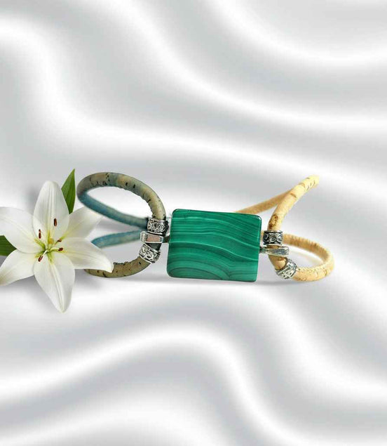 Bracelet en liège, malachite ou oeil de tigre