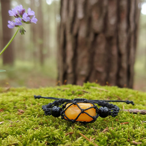 Bracelet porte pierre + pierre,  réglable en coton ciré