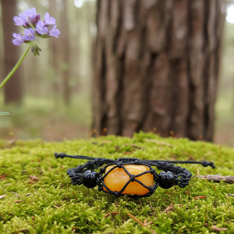 Bracelet porte pierre + pierre,  réglable en coton ciré