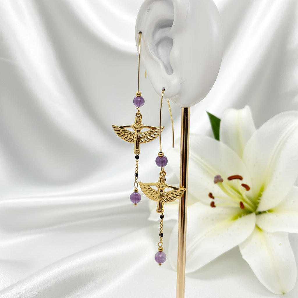 Boucles d'oreilles intuition d Isis en améthyste