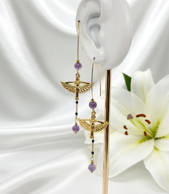 Boucles d'oreilles intuition d Isis en améthyste