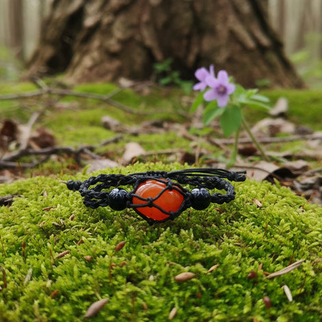 Bracelet porte pierre + pierre,  réglable en coton ciré