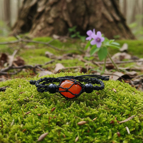 Bracelet porte pierre + pierre,  réglable en coton ciré