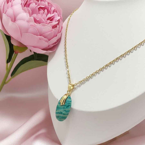 Collier Amazonite sur chaine doré en acier inoxydable