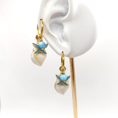 Boucles "Étoiles d’Océan" coquillages et apatite
