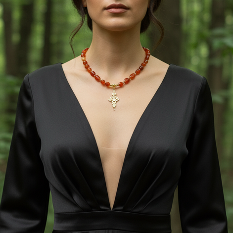 Collier de perle unalom en cornaline, calcite, fluorite et autre pierres