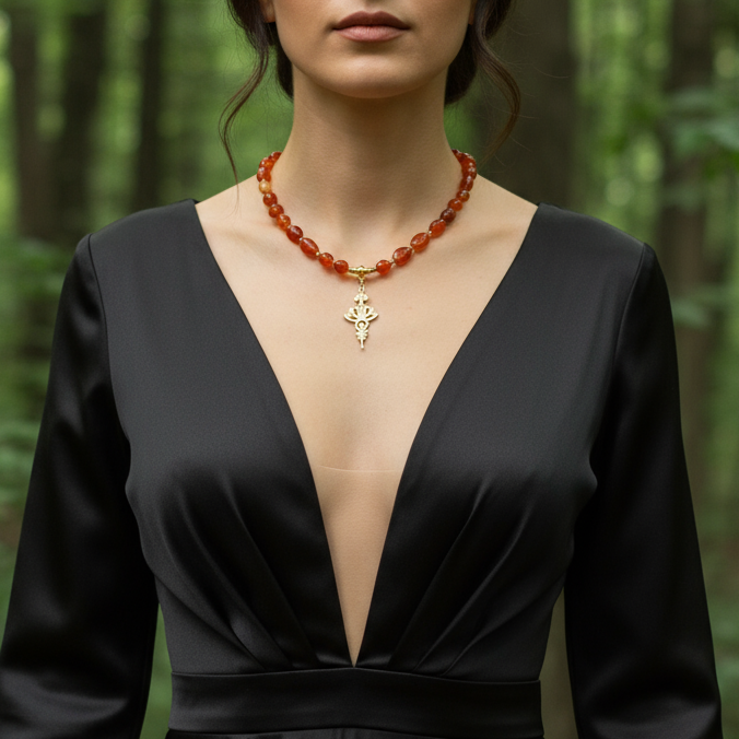 Collier de perle unalom en cornaline, calcite, fluorite et autre pierres