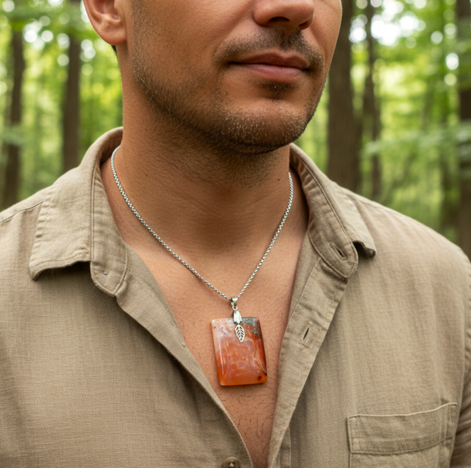 collier cornaline homme argenté