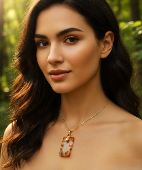 collier cornaline doré et papillon