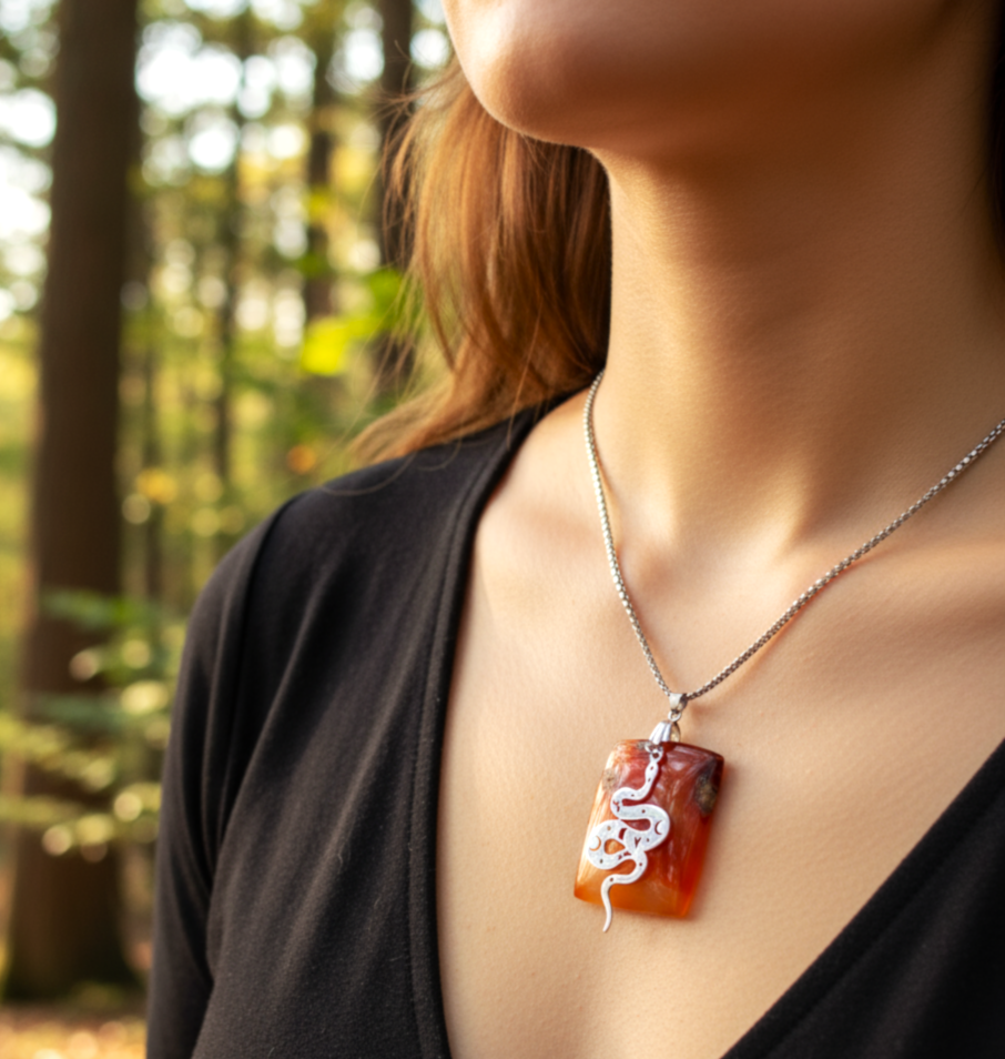 Collier chaine et sa cornaline au choix, doré ou argenté