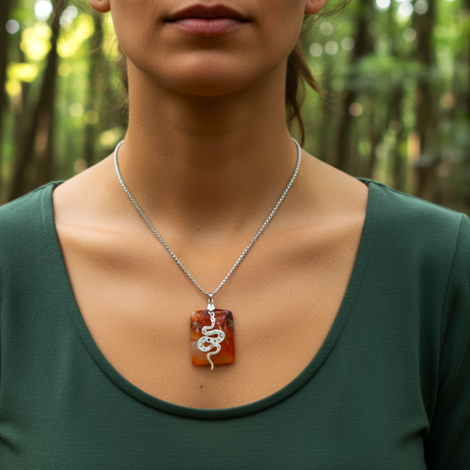 collier cornaline doré et serpent