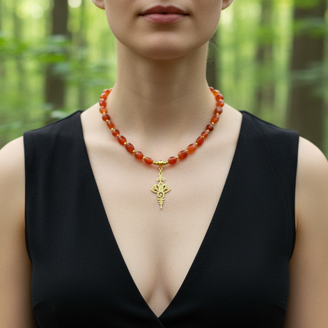 Collier de perle unalom en cornaline, calcite, fluorite et autre pierres