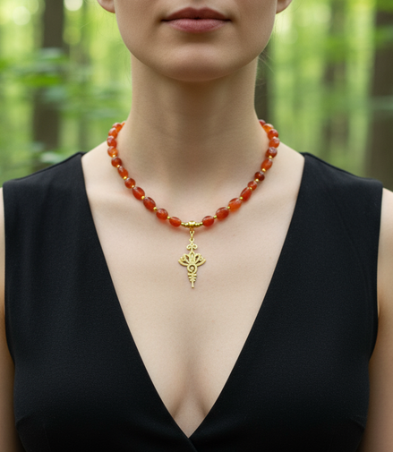 Collier de perle unalom en cornaline, calcite, fluorite et autre pierres