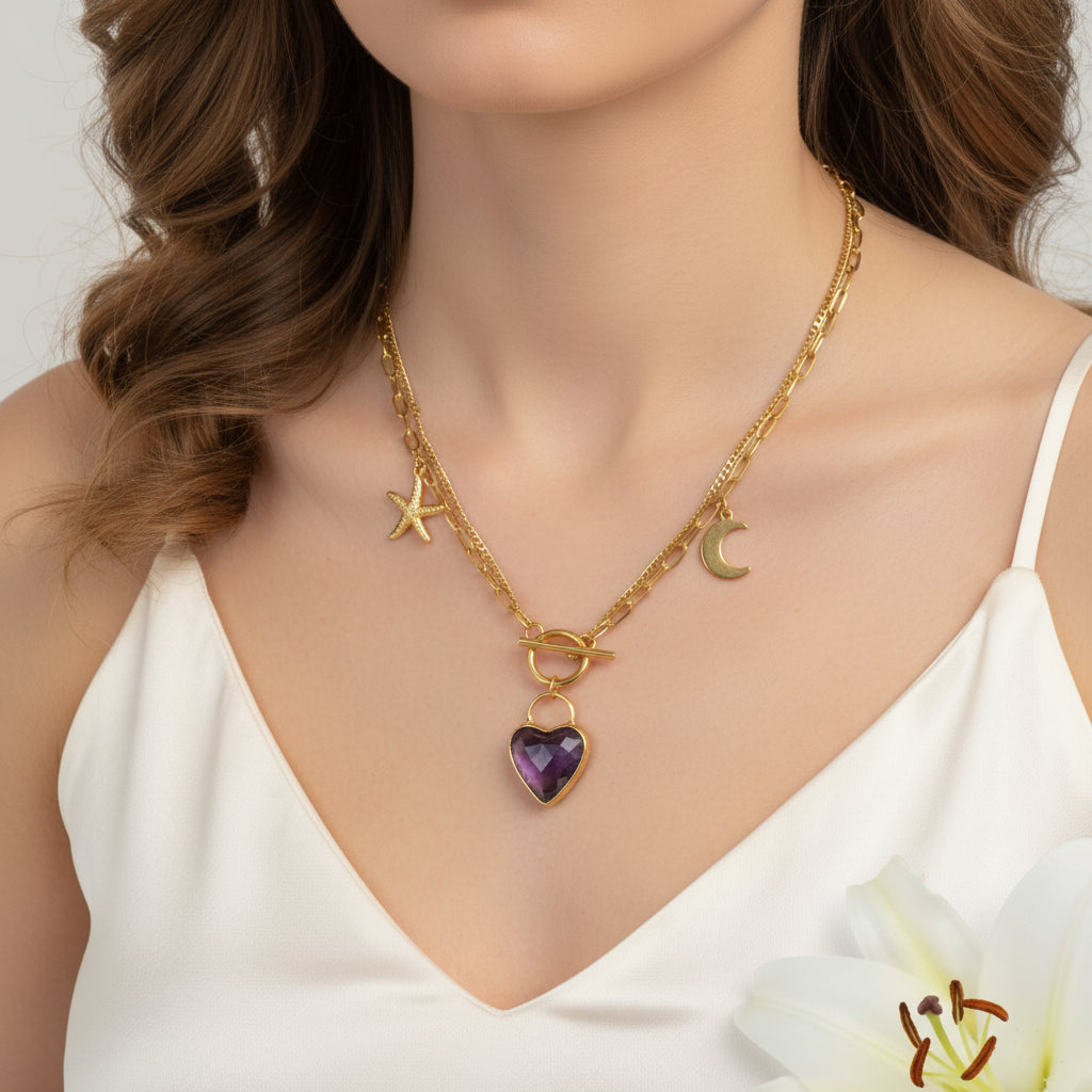 bijoux doré améthyste