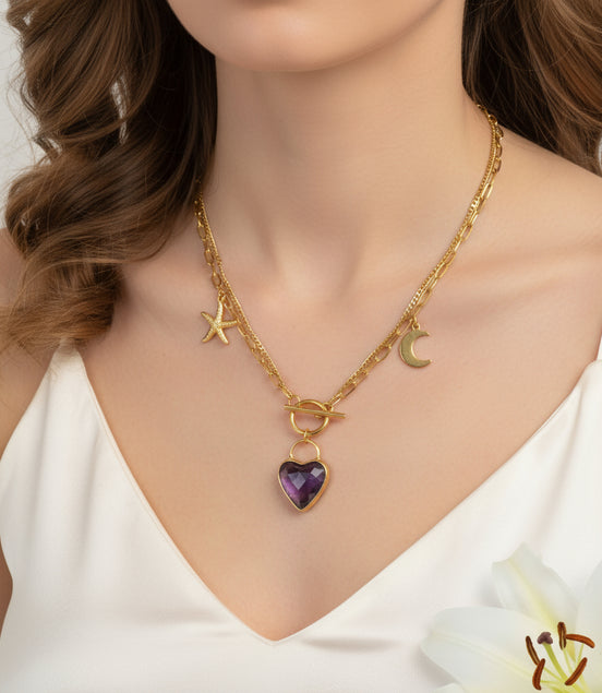 bijoux doré améthyste