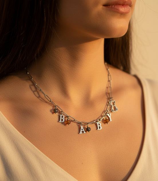 Collier Baby en acier inoxydable et pierre de lune