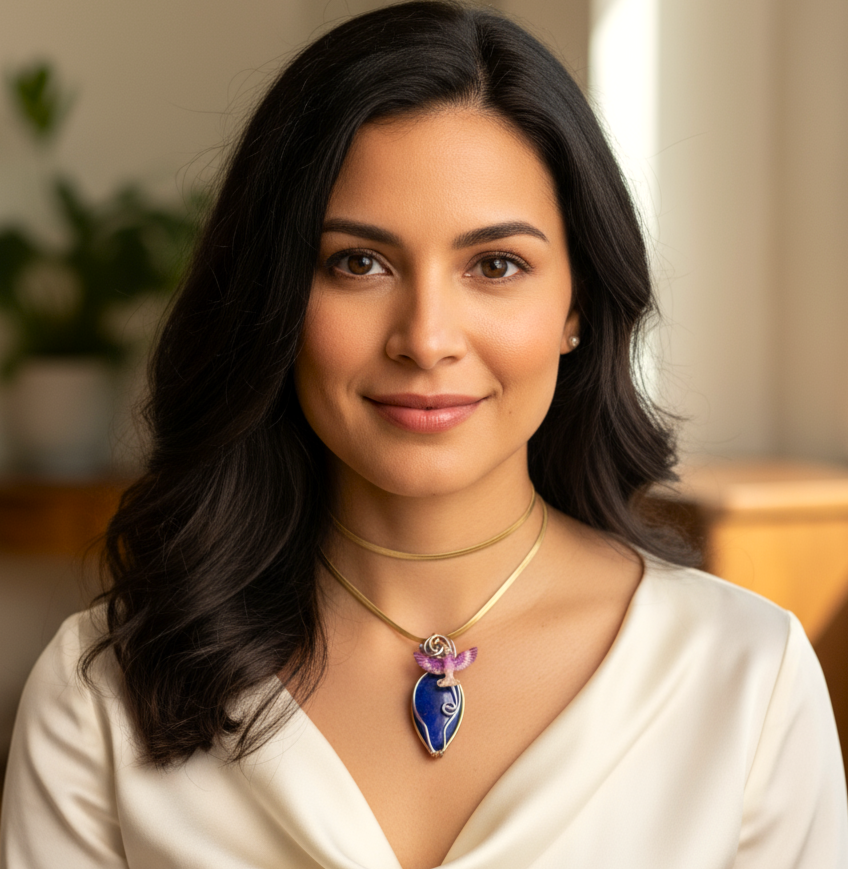 Collier doré lapis lazuli lumière du phénix