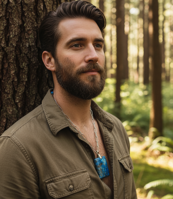 collier homme en pierres bleu