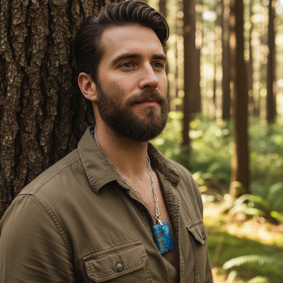 collier homme en pierres bleu