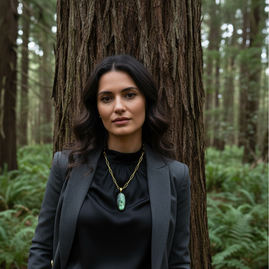 Collier doré et labradorite verte