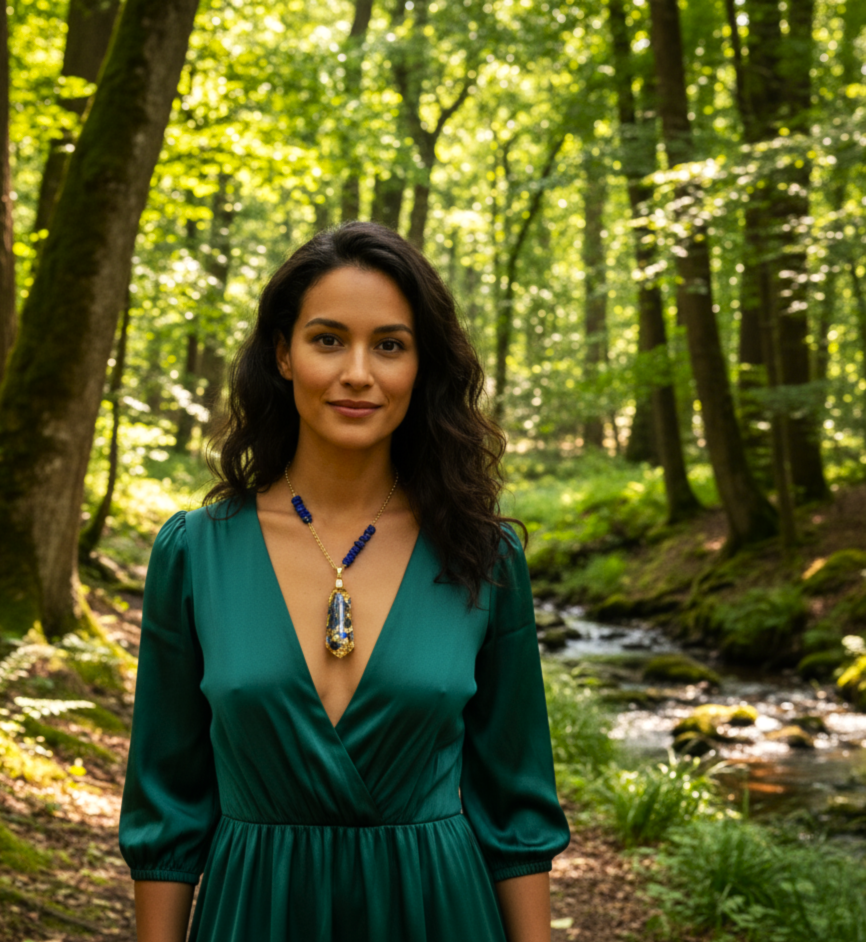 Collier orgonite pointe doré en Lapis lazuli