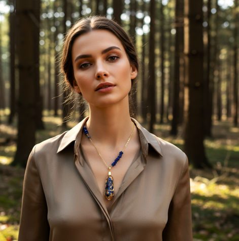Collier orgonite pointe doré en Lapis lazuli