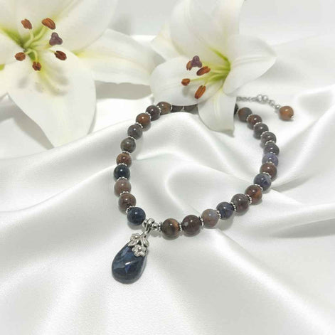 Collier de perles en pietersite réglable argenté