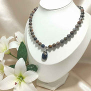 Collier de perles en pietersite réglable argenté
