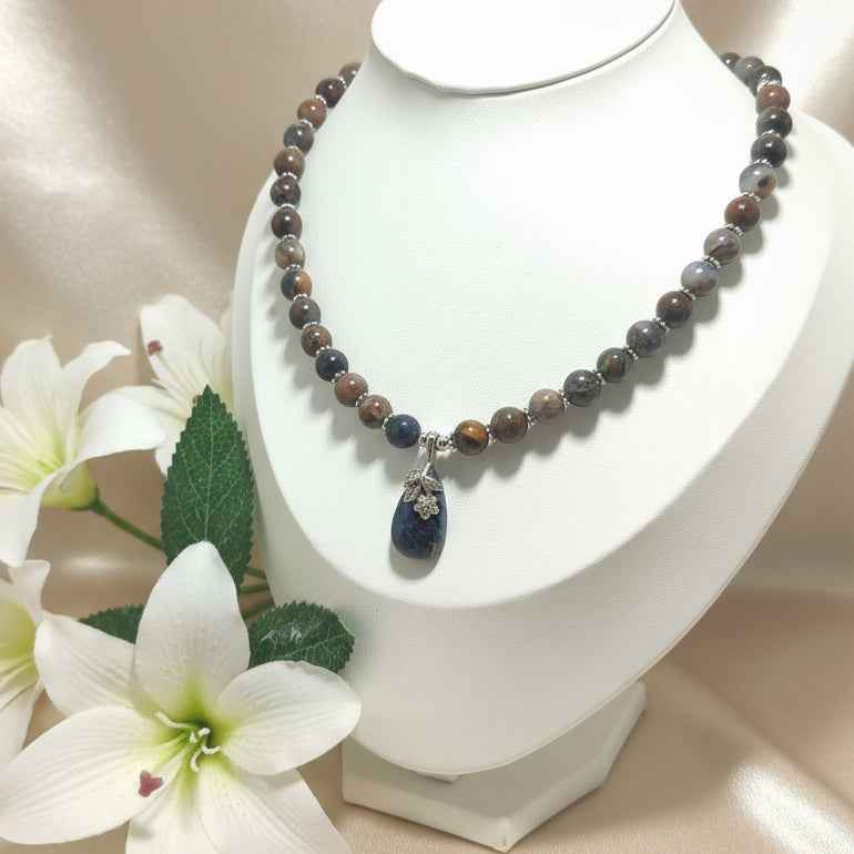 Collier de perles en pietersite réglable argenté