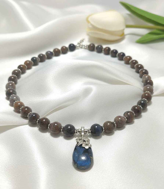 Collier de perles en pietersite réglable argenté