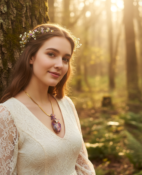 Collier doré en Rhodochrosite et petite licorne