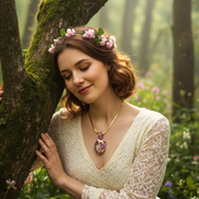 Collier doré en Rhodochrosite et petite licorne