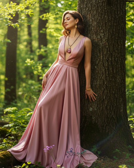 Collier et sa rhodonite extra, doré ou argenté, pierre au choix