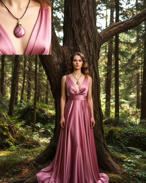 Collier et sa rhodonite extra, doré ou argenté, pierre au choix